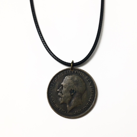 Antique 1919 Coin Necklace—George V—Great Britain Half Penny—18-inch necklace - Picture 2 of 4